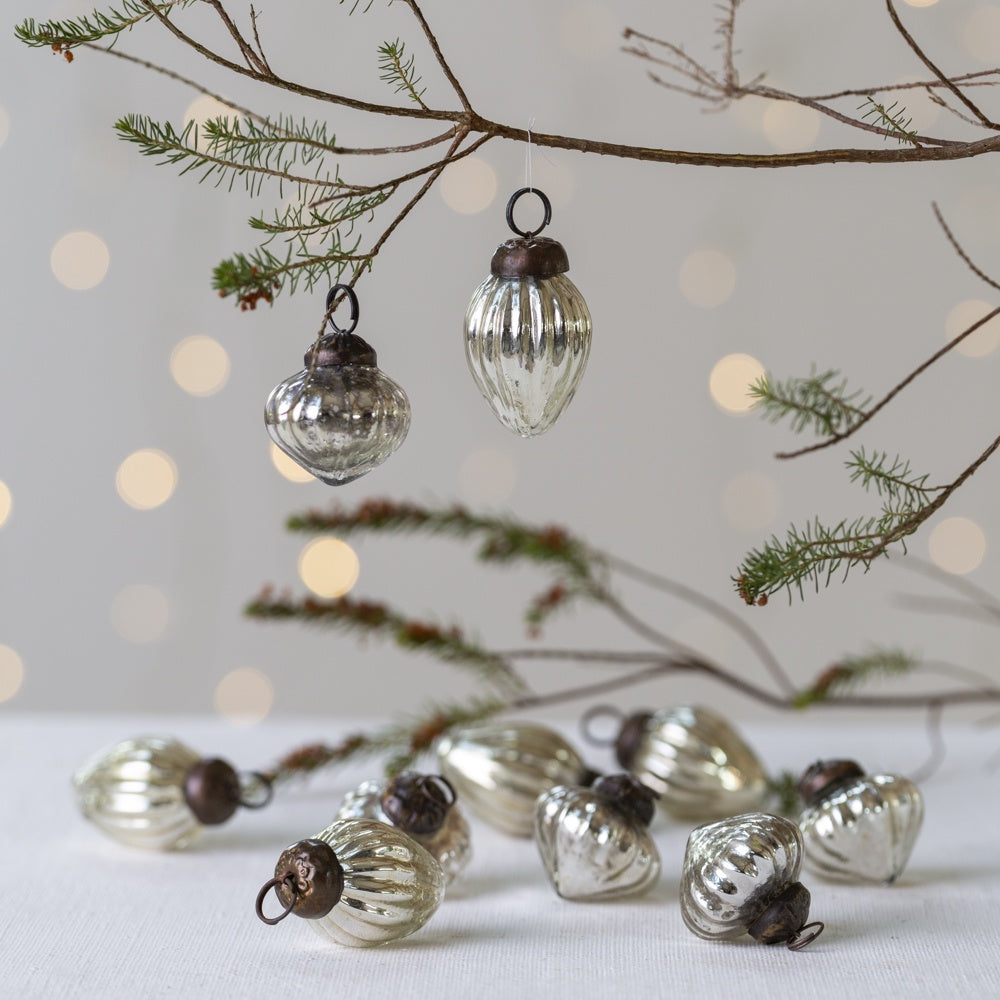 Mini Glass Baubles Set of 10 - Antique Silver