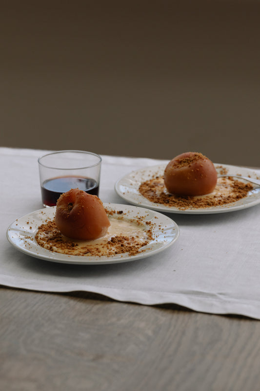 Poached Peaches and Bay Custard