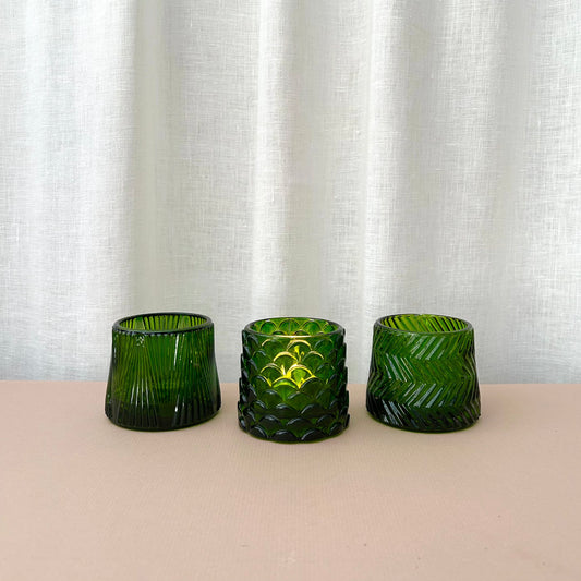 Glass Tea Light Holder - Deep Green