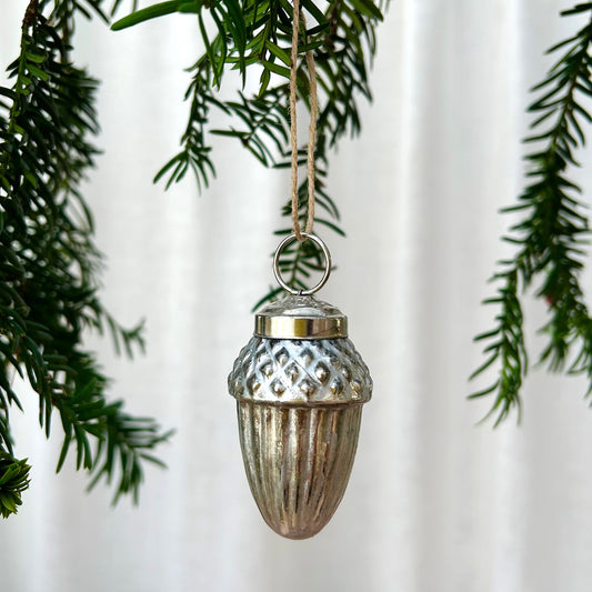 Glass Acorn Decoration - Antique Silver