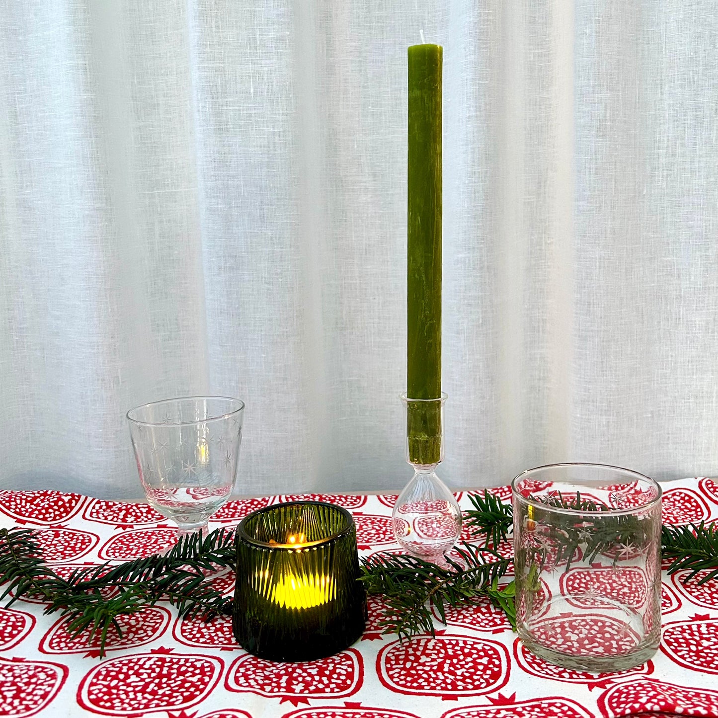 Glass Tea Light Holder - Deep Green