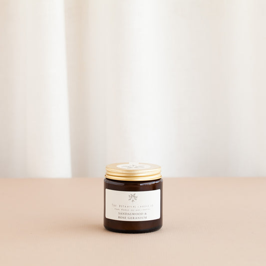 Sandalwood and Rose Geranium Amber Jar Soy Candle