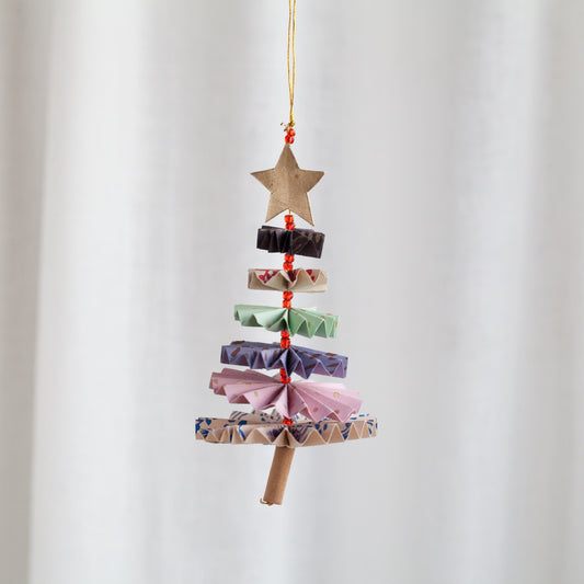 Fold Fir Tree Christmas Ornament - Multi